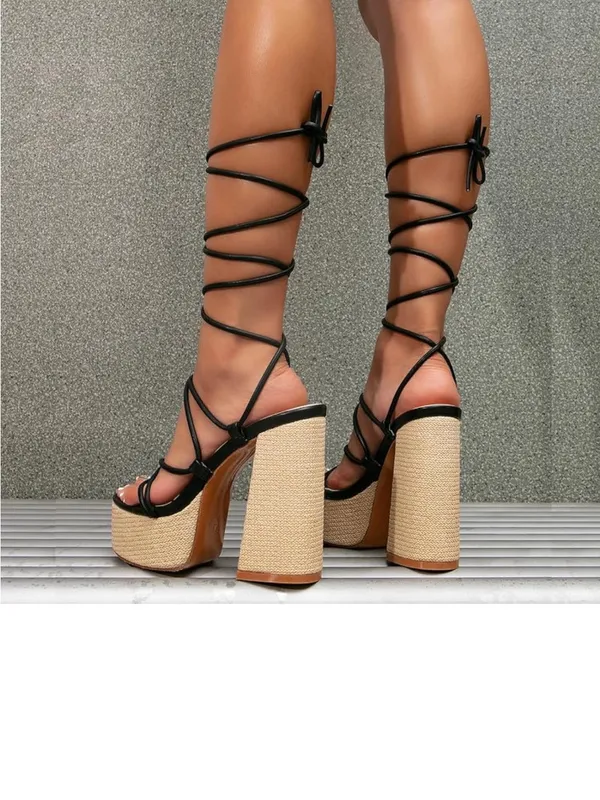 TOP Moda Black Lace-Up Woven Block Heel Sandals size 8.5 - Image 12