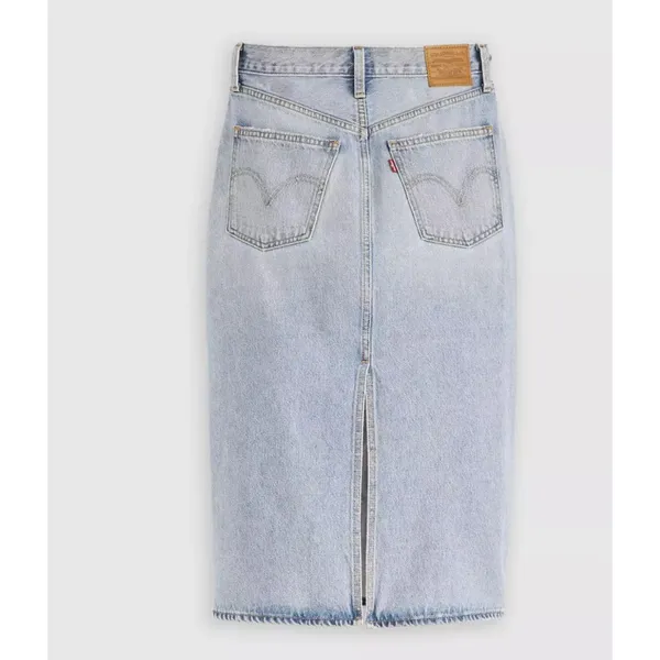 New Levi's 28 Premium High Rise Slit Denim Skirt Riveting Clean Hem Light Wash - Image 6