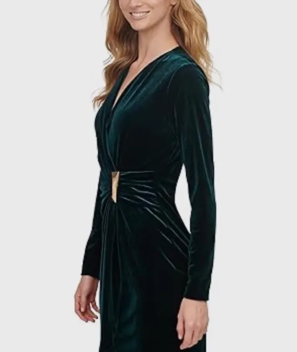 NWOT 8 Calvin Klein Dark Green Velvet Long-Sleeve Sheath Cocktail Women’s Dress - Image 5