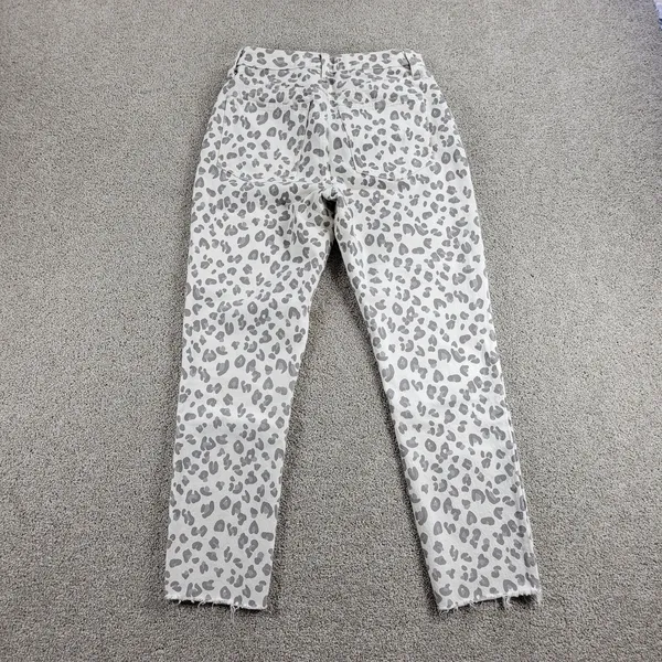 Abercrombie & Fitch Womens Mom Jeans 2 White Gray Leopard Raw Hem Slim Fit Denim - Image 2