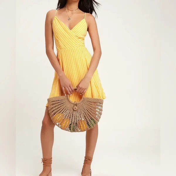 Lulus Jayla‎ Striped Tie-Back Skater Dress in Yellow Size Extra Small - Image 8