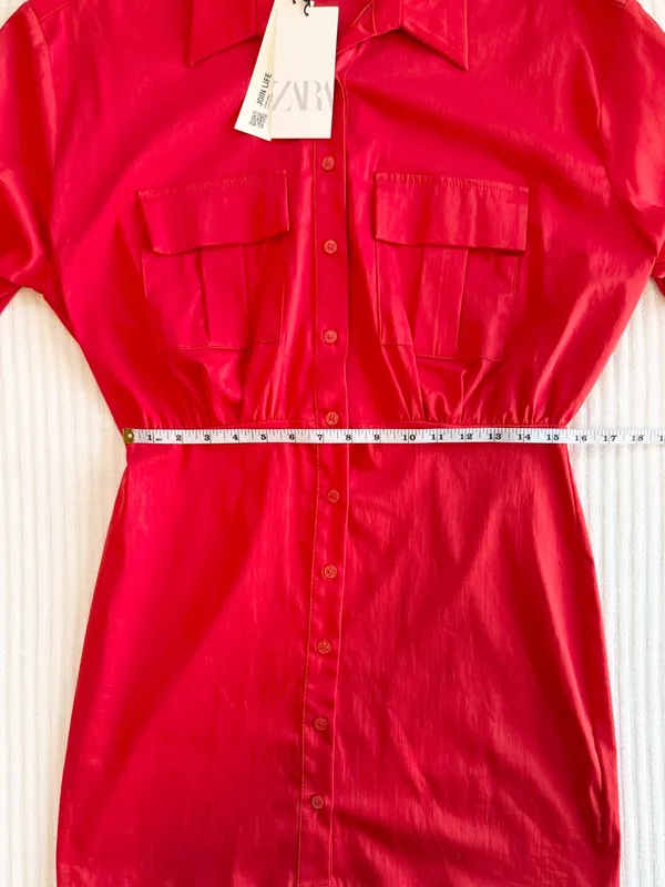 Zara Red Poplin Mini Shirt Dress with Long Sleeves NWT - Image 8