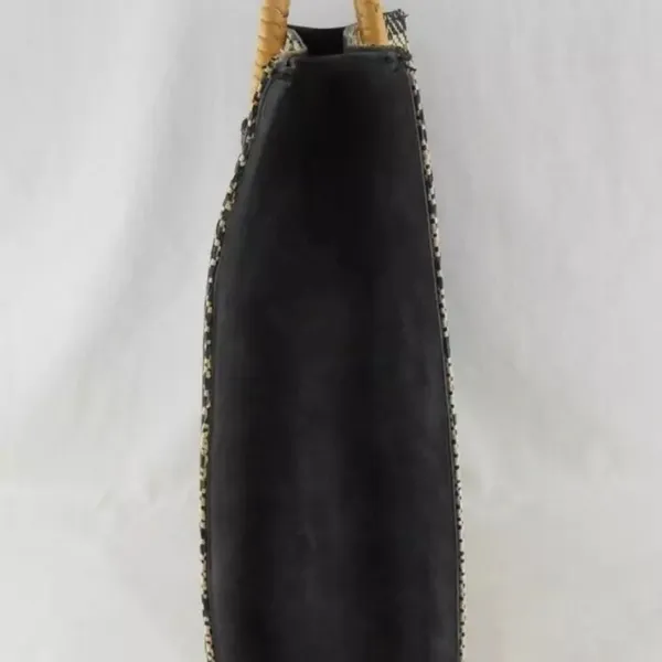 Wet Seal Geometric Woven Tote Bag Straw Black Tan Round Handle - Image 3