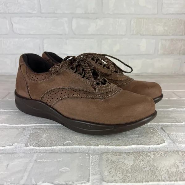 SAS Walk Easy Sneaker Shoes Womens 7.5 N Chocolate Brown Leather Comfort Lace Up - Image 2
