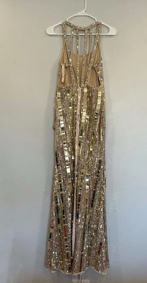 Mac Duggal Halter Neck Embellished Detailed Back Gown Style #93981 - Image 9