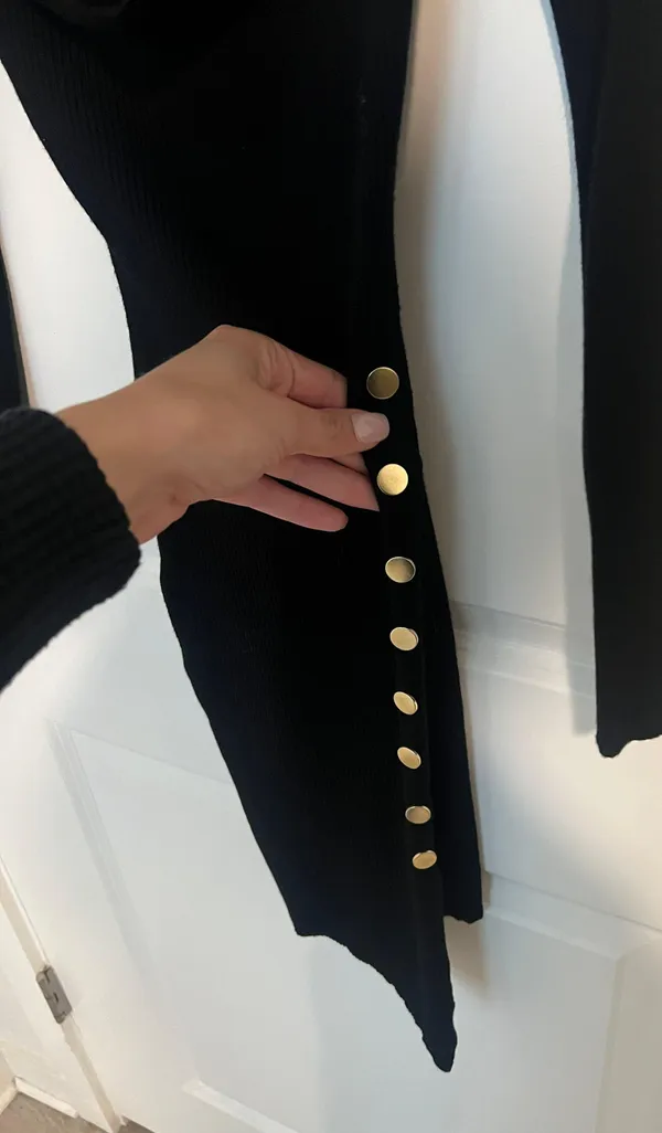 Gold Button Accented Mini Dress Black Size XS - Image 2