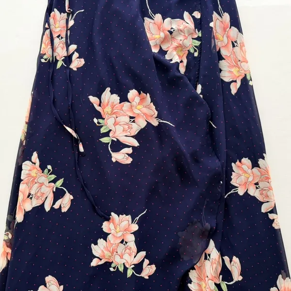 Lulus Loiselle Navy Blue Floral Print Polka Dot Wrap Maxi Dress Size XL Sundress - Image 5
