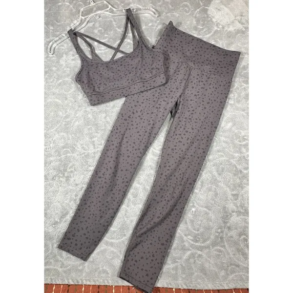 Vuori Womens Small Long Legging and Yosemite Bra Matching Set Chia Stucco Print - Image 3