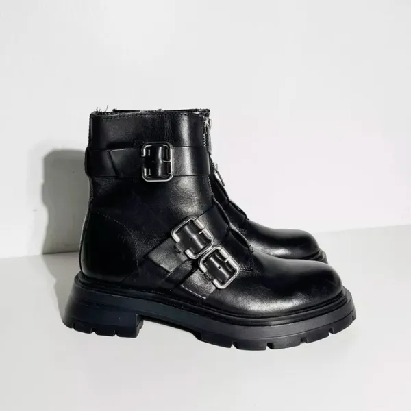 New Zara leather black Moto combat boots buckles and zippers EU 36 US 6 - Image 4