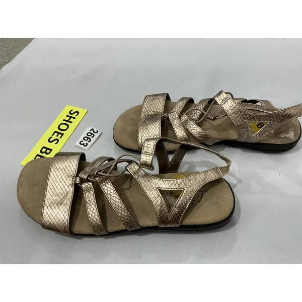 Womans Life Stride Simply Comfort Size 8 Strappy Open Toe Sling Back Gold Sandal - Image 3