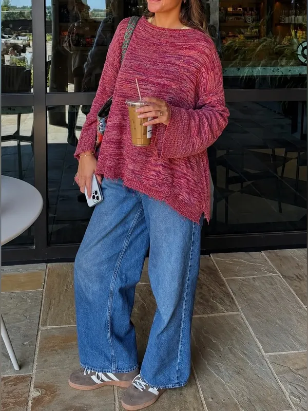 Free People Linen Prism Spacedye Red Slouchy Sweater S - Image 2