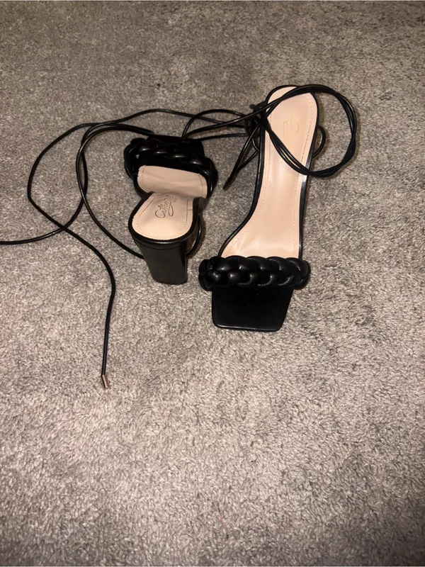 Braided Strap Black Lace-Up Heeled Sandals by Cathy Din size 7 - Image 4