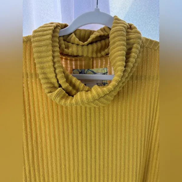 Anthropologie Maeve Chartreuse Ribbed Knit Cowl Neck Sweater Oversized Medium‎ - Image 4