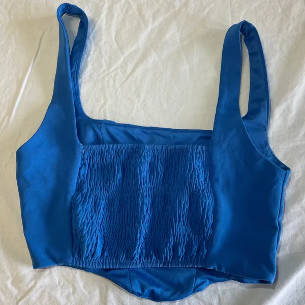 Stradivarius Crop Halter Top Women's Blue Small - Image 2