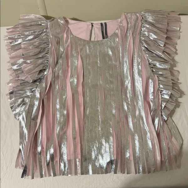 By Anthropologie Flutter-Sleeve Foil Pleated Top Womens M - Image 5