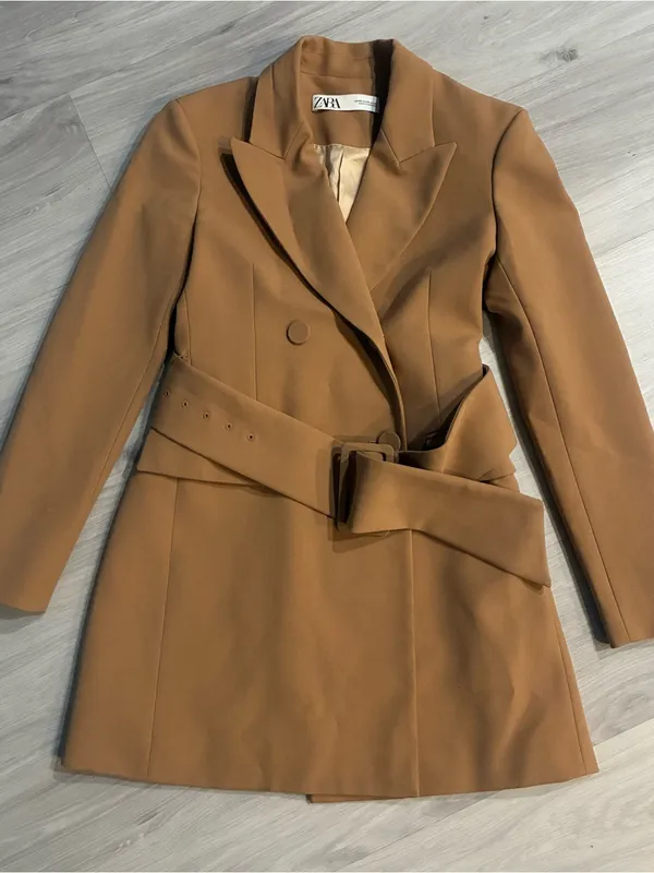 Zara Camel Double-Breasted Belted Trench Coat‎ - Image 5
