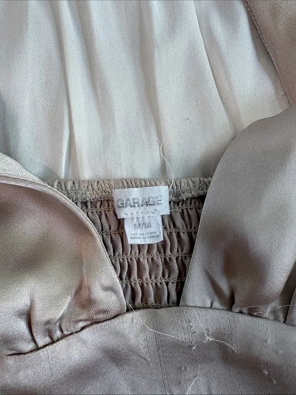 Garage Satin Halter Crop Top in Taupe - Image 2