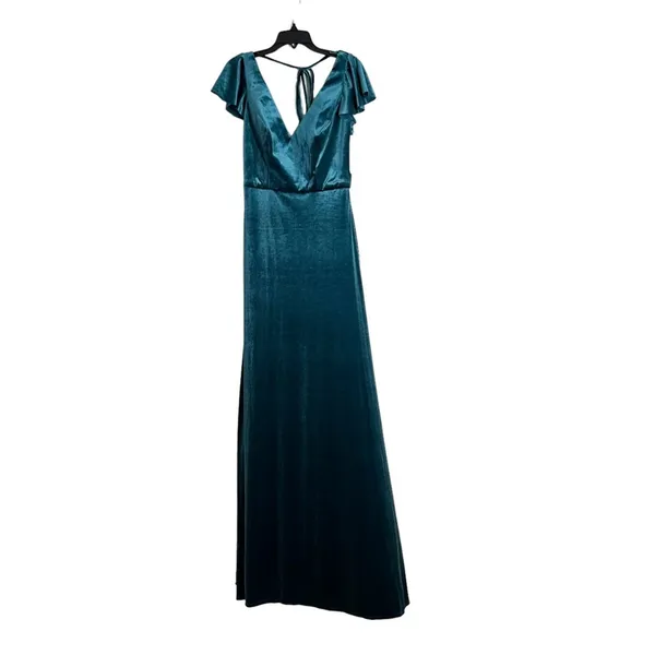 NWT After Six Lux Velvet V-Neck Maxi‎ Low V-Back Flutter Sleeves Dress 0 - Image 3