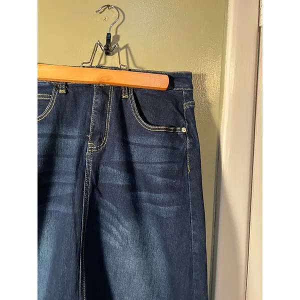 Womens Sz 8 Maxi Denim Skirt Dark Wash Slit Back Stretch Cotton Jeans High Waist - Image 4