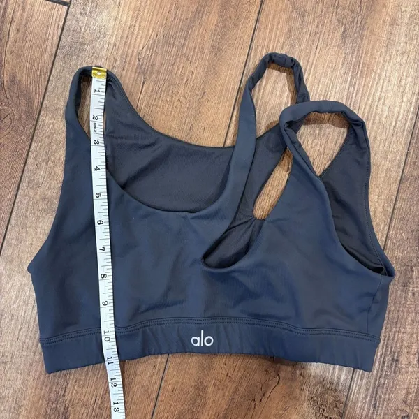 ALO YOGA Peak Sports Bra Cut Out Asymmetric One Shoulder Dark Gray Size Medium - Image 9
