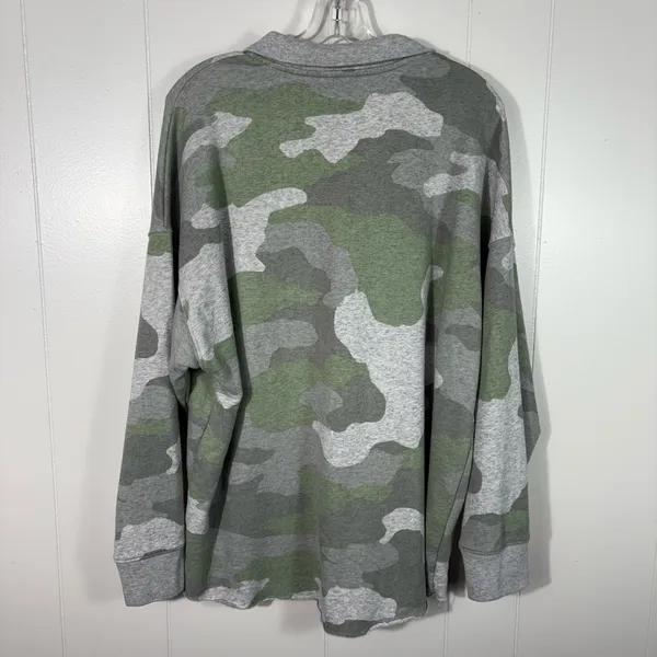 Aerie Green Camo Camouflage Oversized Fleece Quarter Zip Sweatshirt Lounge Med M - Image 5