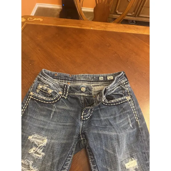 Miss Me Jeans, Women's Size 26, Blue, Denim, Gems Back Pocket, Flared - Image 7