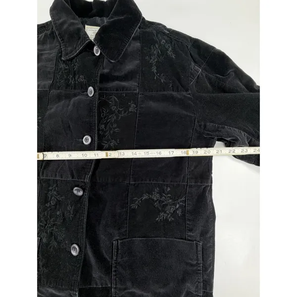 Susan Bristol Casuals Black Corduroy Patchwork Floral Embroidered Jacket S SB131 - Image 4