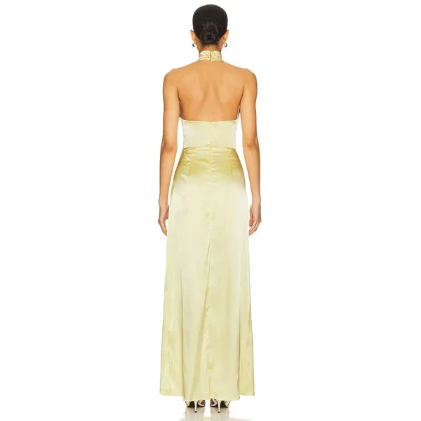 MORE TO COME Darcey Butter Yellow Satin Minimalist Elegant Maxi Dress NWT Small - Image 4