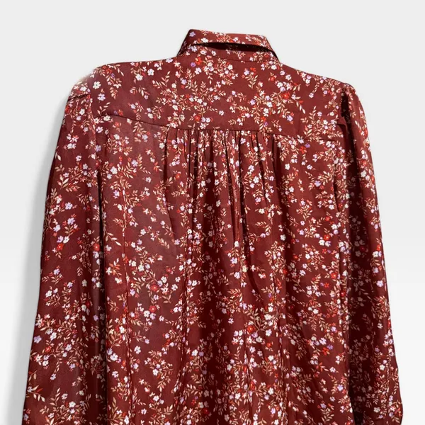 Ann Taylor‎ Floral Button Down Blouse Womens SP Red Excellent Long Sleeve Petite - Image 5