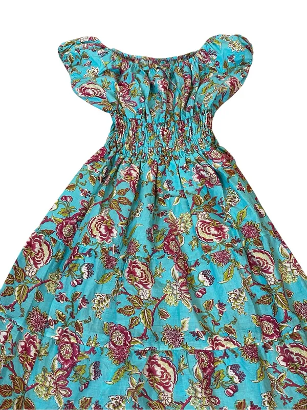 Women’s Floral Puff Sleeve Smocked Peasant Dress Midi Cottagecore Milkmaid - Image 5