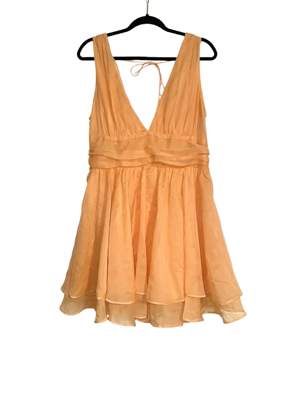 Abercrombie & Fitch Peach V-Neck Tiered Fit and Flare Mini Dress LARGE - Image 2
