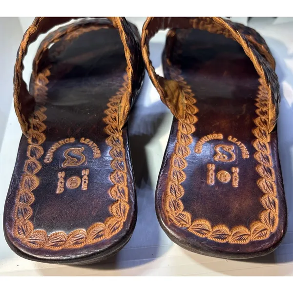 Real Leather Flower Embellished Sandals Handmade From Jamaica Size 8 - Image 4