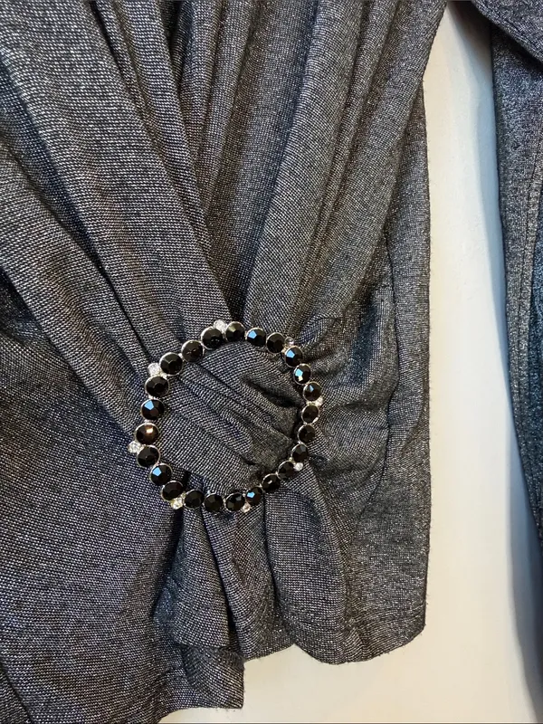 Vtg Cache Metallic Stretchy Top Jewel Plunging Neckline - Image 2
