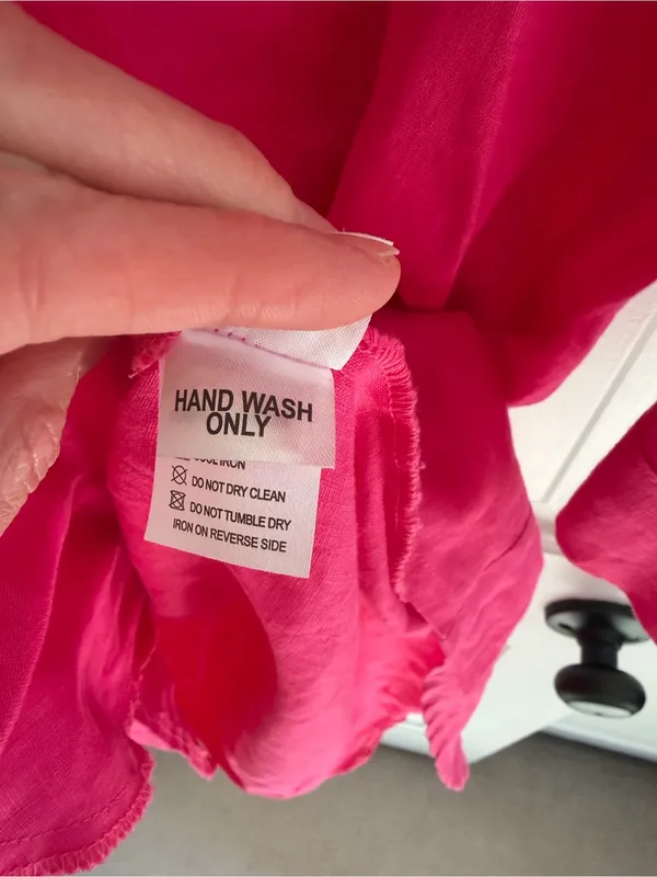 Willow Hot‎ Pink 100% Linen V-Neck Pocket Shift Dress M - Image 6
