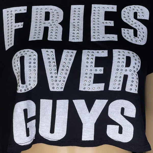 Blush Blinged Fries Over Guys Cropped T-shirt Black With White Writing Large - Image 2