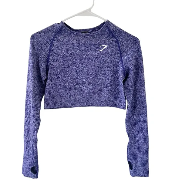 Gymshark NEW Vital Seamless Long Sleeve Crop in Indigo Marl - Image 3