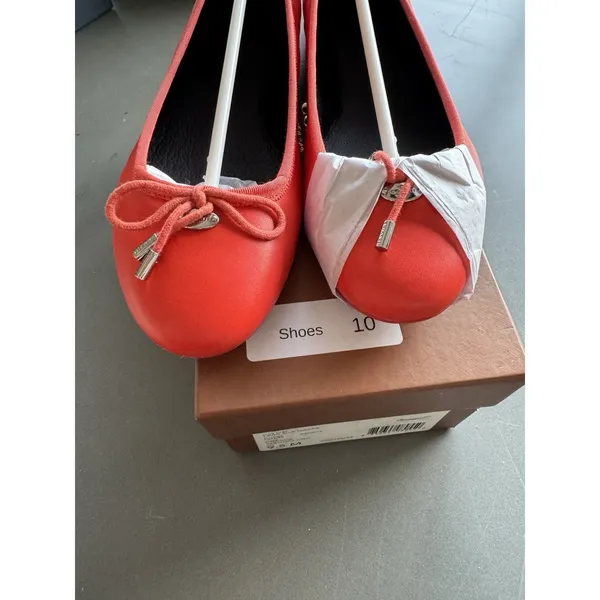 NEW COACH SIZE 9.5 Lara Silk Nappa Ballet Flats Orange Leather Bow Logo Shoes‎ - Image 6