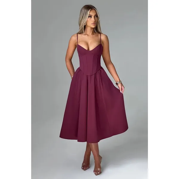 NWT Babyboo Mariella Midi Dress Cherry Lacquer Corset Fit & Flare Dress Size XS - Image 6