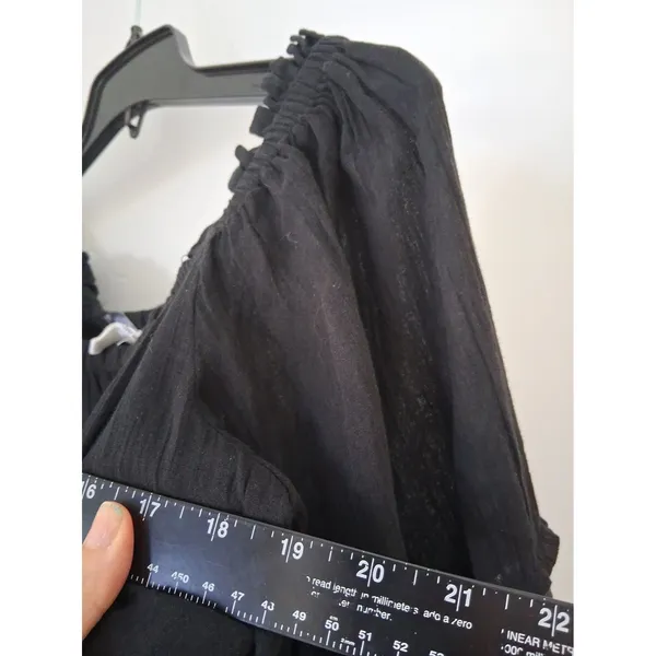 ELAN Black Off Shoulder Mini Dress Ballooo Sleeve Tunic size S 100% Cotton Gauze - Image 5