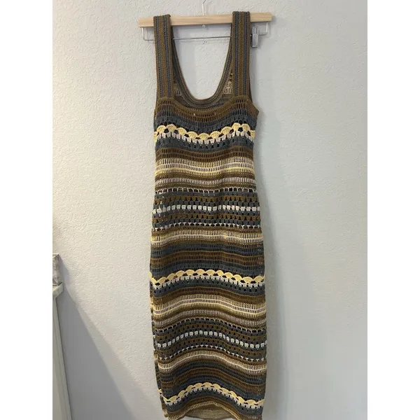 Zara Green Multi-Color Striped Crochet Maxi Dress Size S - Image 2