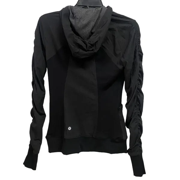 Lululemon Athletica Women’s 4‎ Full Zip Black Hoodie Jacket Ruched Lined - Image 6