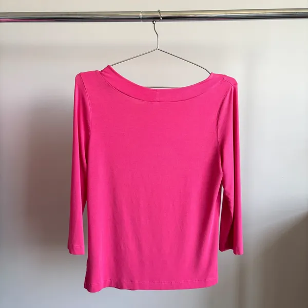 Vintage Banana Republic Top M Hot Pink Side Tie Boatneck Y2K Barbie Bimbo Girly - Image 2
