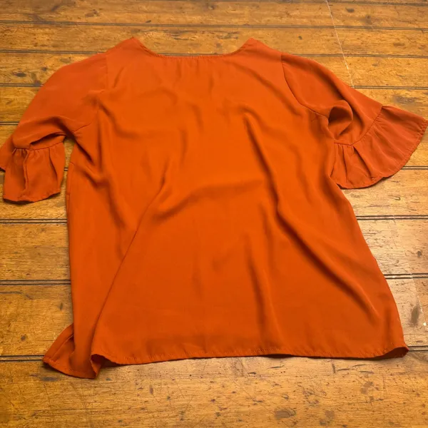PAPPERMOON Women Orange Ruffle Sleeve V Neck Blouse‎ Top Size M - Image 5
