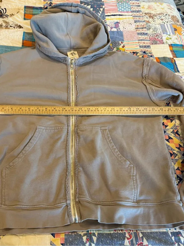 We The Free Light Gray Zip-Up Hoodie with Pink Hood Trim minimal indie size L - Image 4