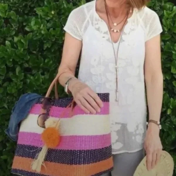 NWT! ANTHROPOLOGIE Pomaria Tassel Tote Straw Colorful Beach Pool Resort Vacation - Image 14