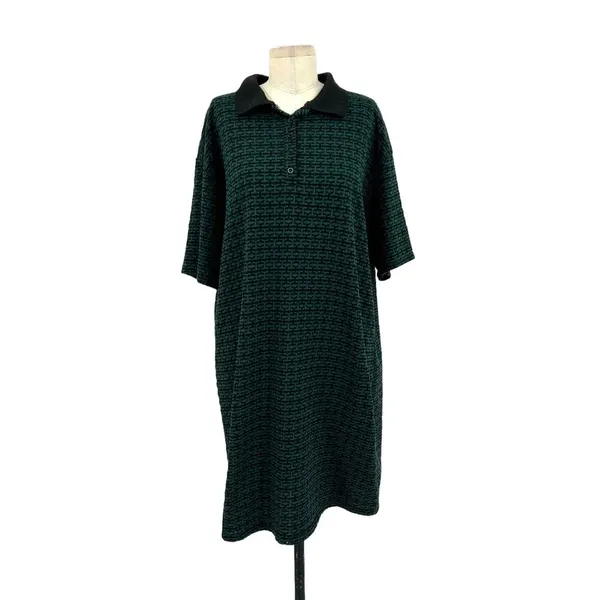Zara Jacquard Polo Short Sleeve Tee Shirt‎ Dress Green Black Size Medium - Image 3