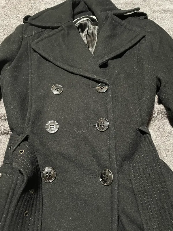 Kenneth Cole Black Belted Double Breasted Fitted Wool Coat Jacket - Image 5