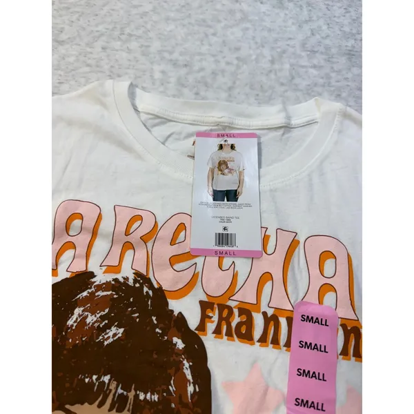 Aretha Franklin Queen of Soul White Graphic T-Shirt‎ Small NWT BCI Cotton. - Image 2