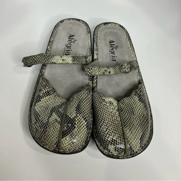 Alegria‎ snake skin print mary Jane mules gray cream size 39 - Image 2