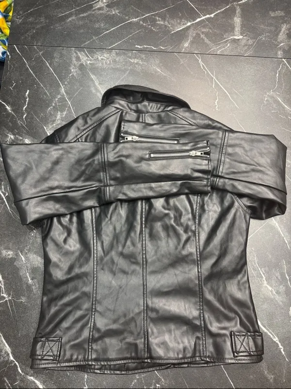 Ambiance Cropped Black Faux Leather Moto Jacket Medium Asym Zip BNWOT - Image 9